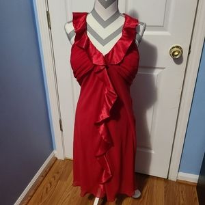 Beautiful Red Dress With Ruffle Around Neck Size 16